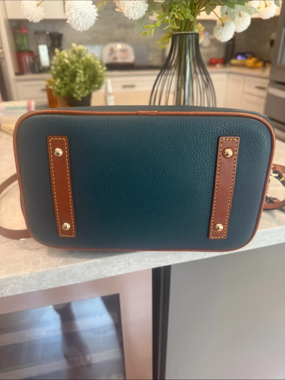 Dooney and Bourke Pebble Grain Domed Satchel in teal